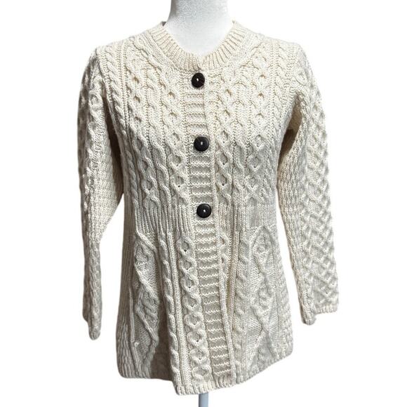 Carrig Donn Irish Cardigan Sweater 100% Merino Wool Cream Size Medium Estimate - Picture 1 of 4